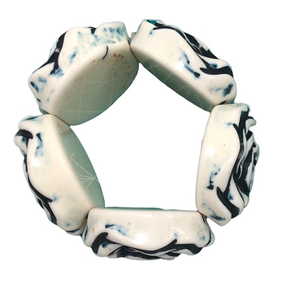 Stretch Bracelet Blue Floral Flower Statement - Picture 9 of 9